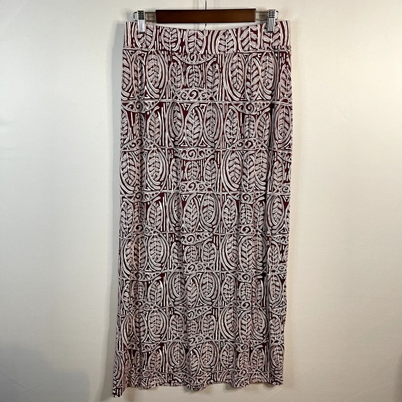 LOFT Womens Maroon and White Boho Geometric Leaf Print Maxi Skirt Size Medium - Picture 3 of 5